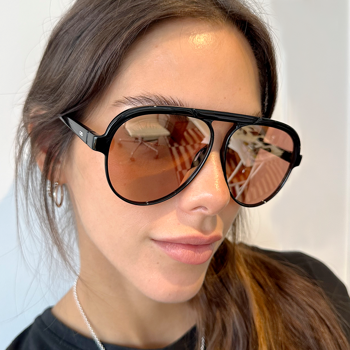 Óculos de sol Paris - Preto brilhante - Lente rosa espelhada