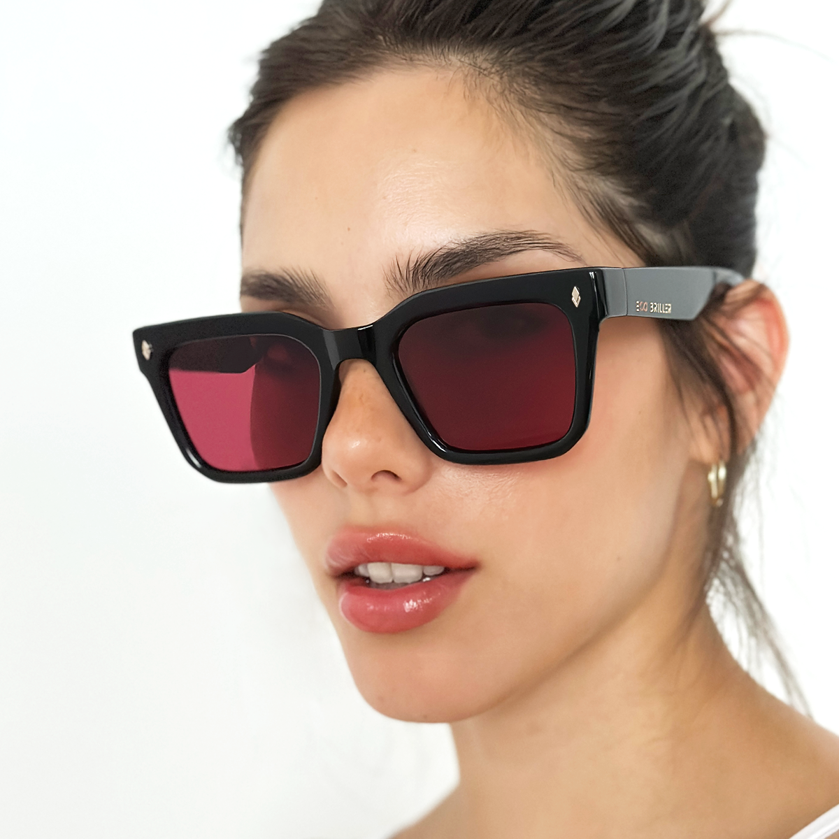 ÓCULOS DE SOL Jacobs Eco Briller - Preto Brilhante - Lente vermelho retrô