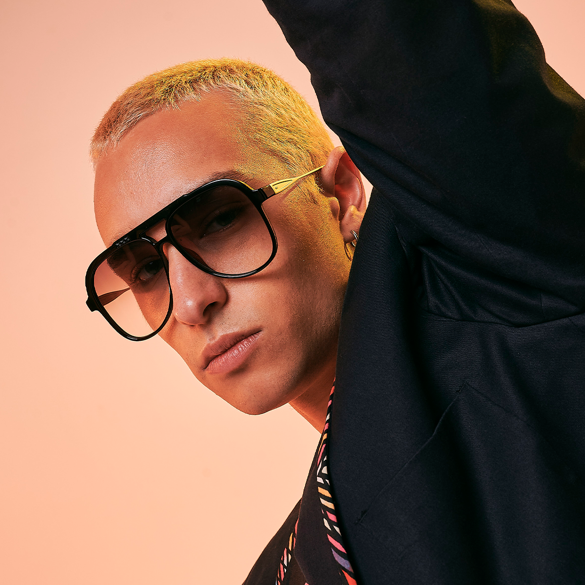 ÓCULOS DE SOL Triple XXX - Metal Preto Brilhante - Lente degradada Oliva