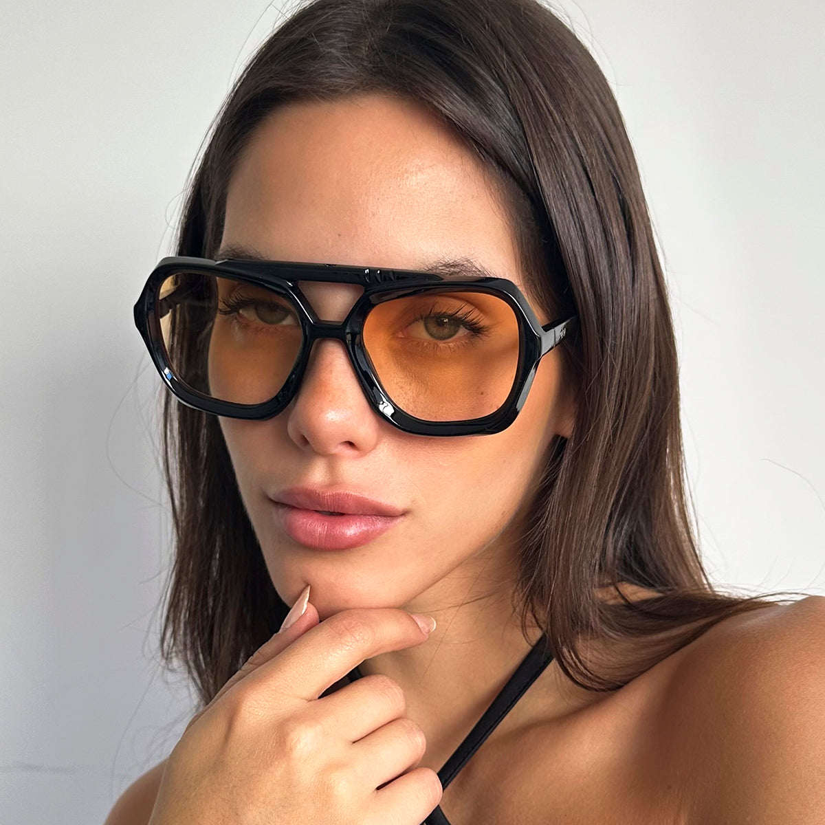 ÓCULOS DE SOL Tiger - Preto Brilhante - Lente Gradiente Laranja