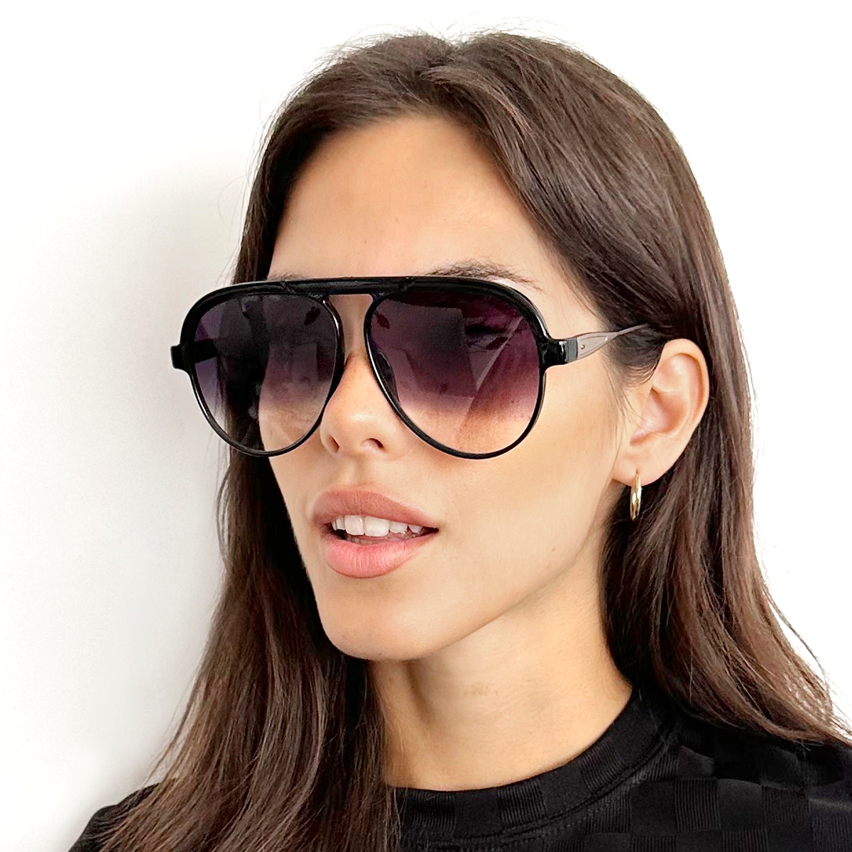 ÓCULOS DE SOL Paris - Metal Preto Brilhante - Lente Horizonte