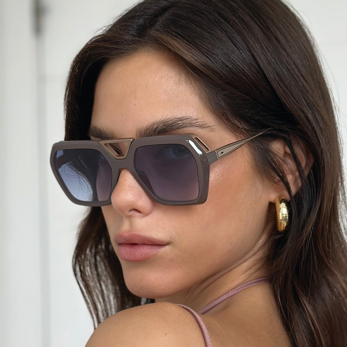 ÓCULOS DE SOL London - Metal Marrom leitoso - Lente degradada azul