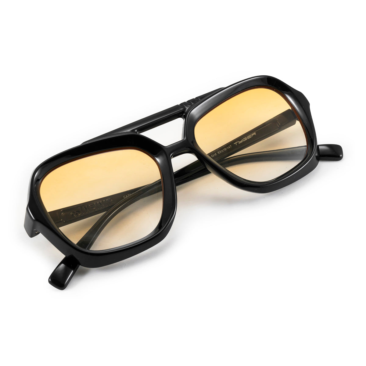 ÓCULOS DE SOL Tiger - Preto Brilhante - Lente Gradiente Laranja