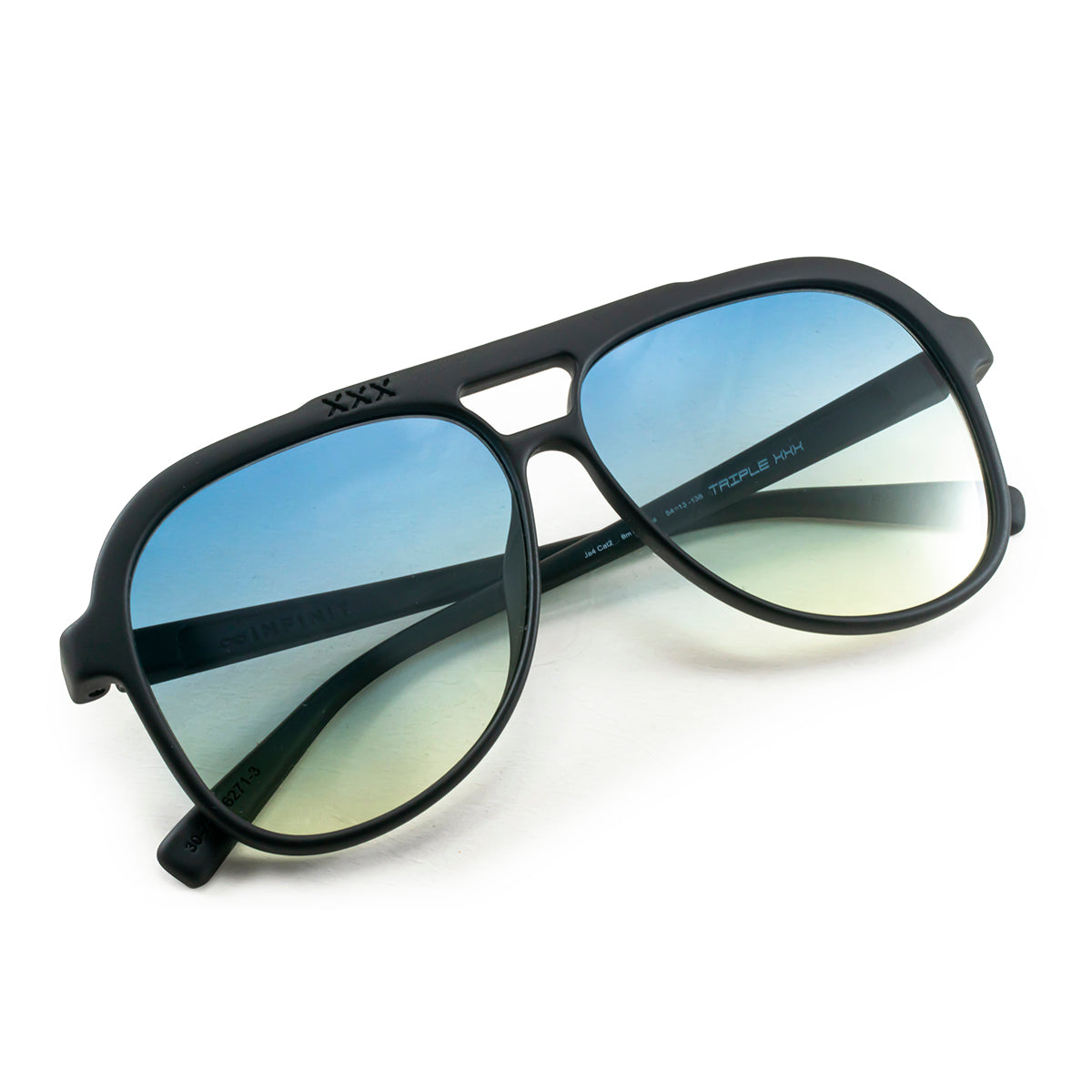 Óculos de sol triple Xxx - preto fosco - lente degradada azul amarela