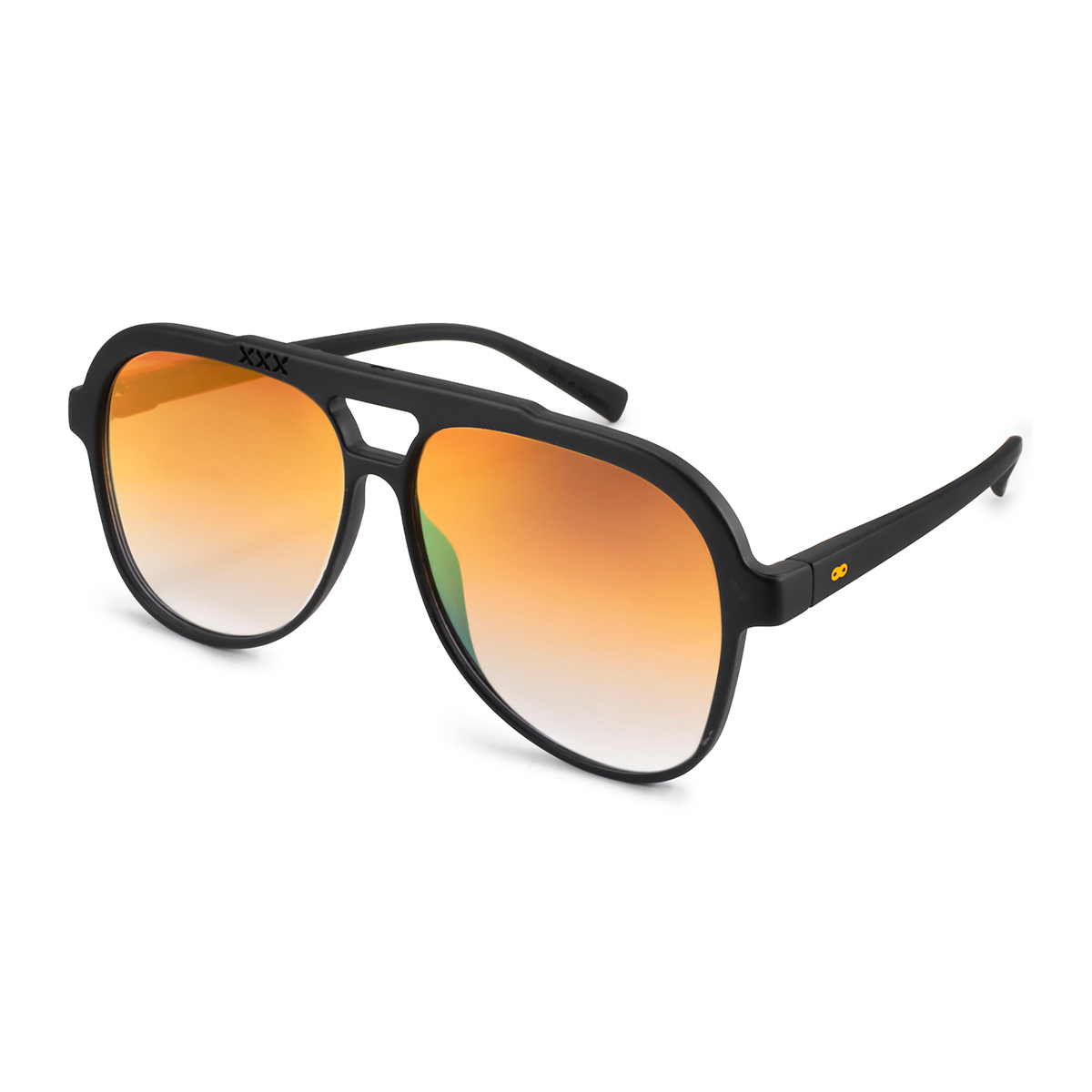 Óculos de Sol Triple Xxx - Preto Fosco - Lente Suave Dourado Espelhada Laranja Degradada