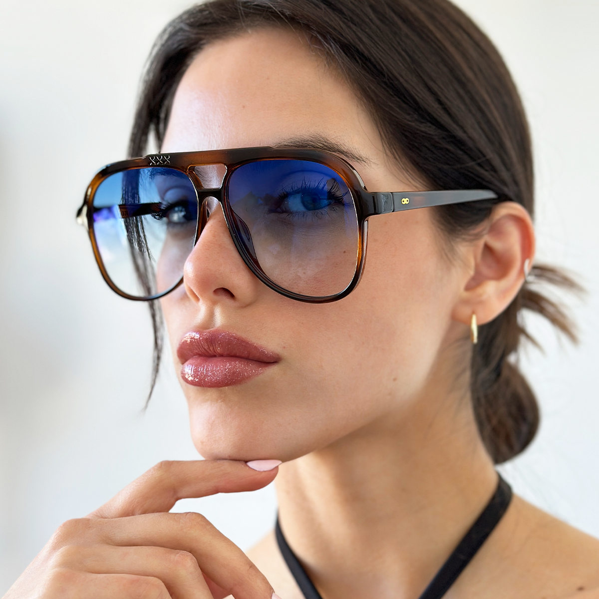 Óculos de sol triple Xxx - tartaruga - lente degradada azul espelhada