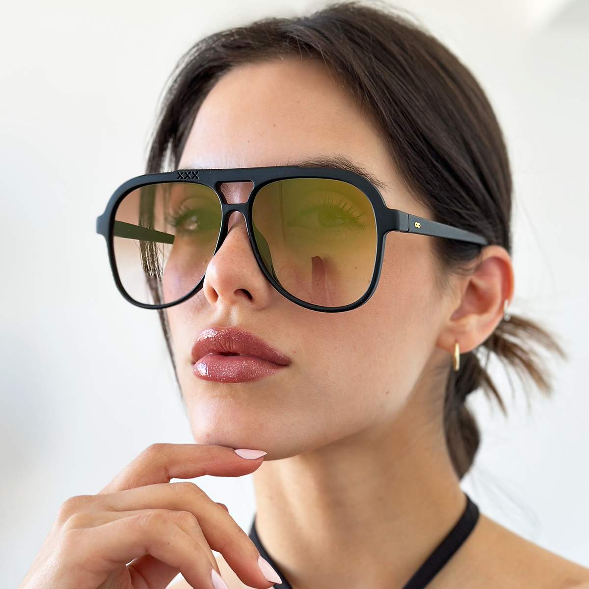Óculos de Sol Triple Xxx - Preto Fosco - Lente Suave Dourado Espelhada Laranja Degradada