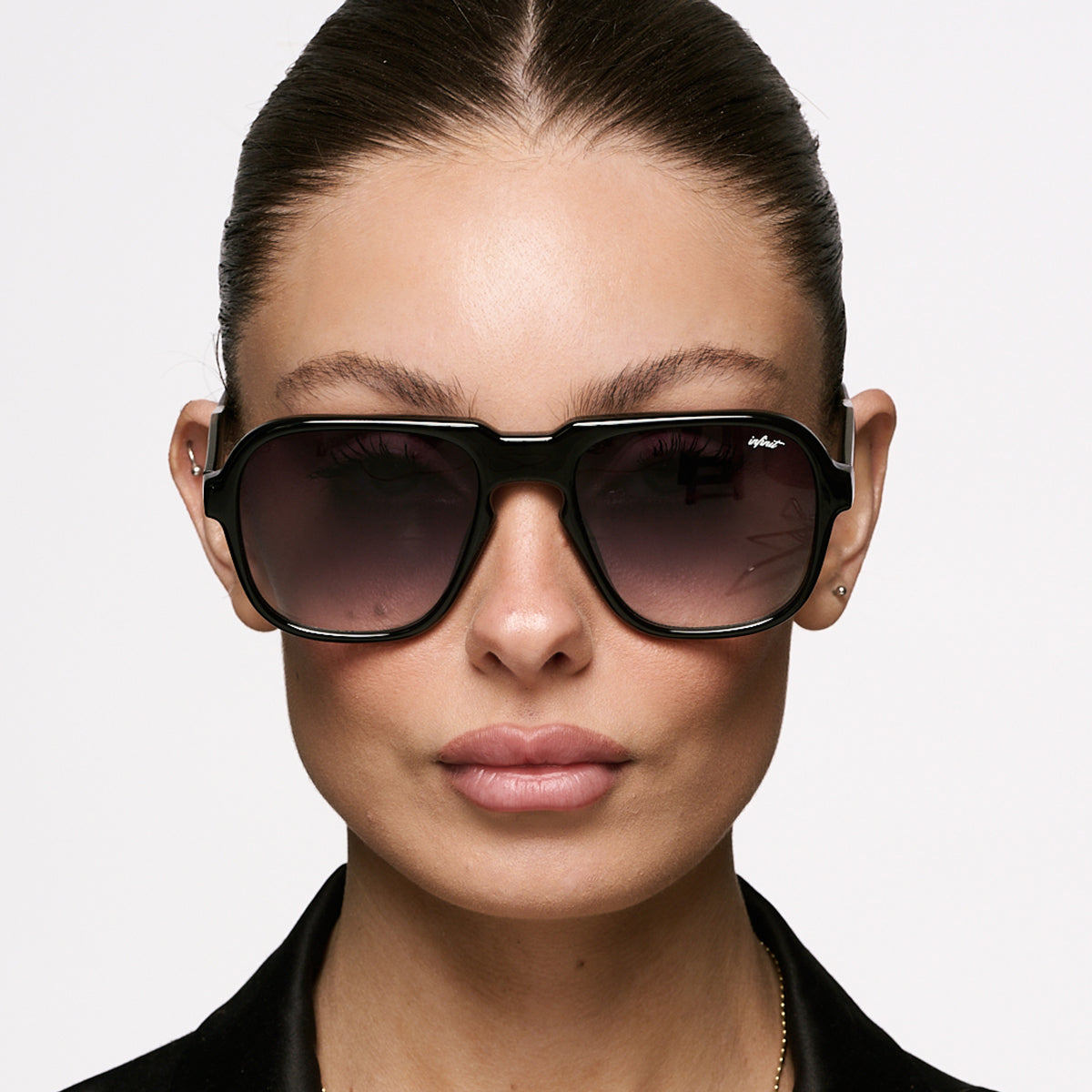 ÓCULOS DE SOL Burdeos - Preto Brilhante - Lente Cinza Degradada