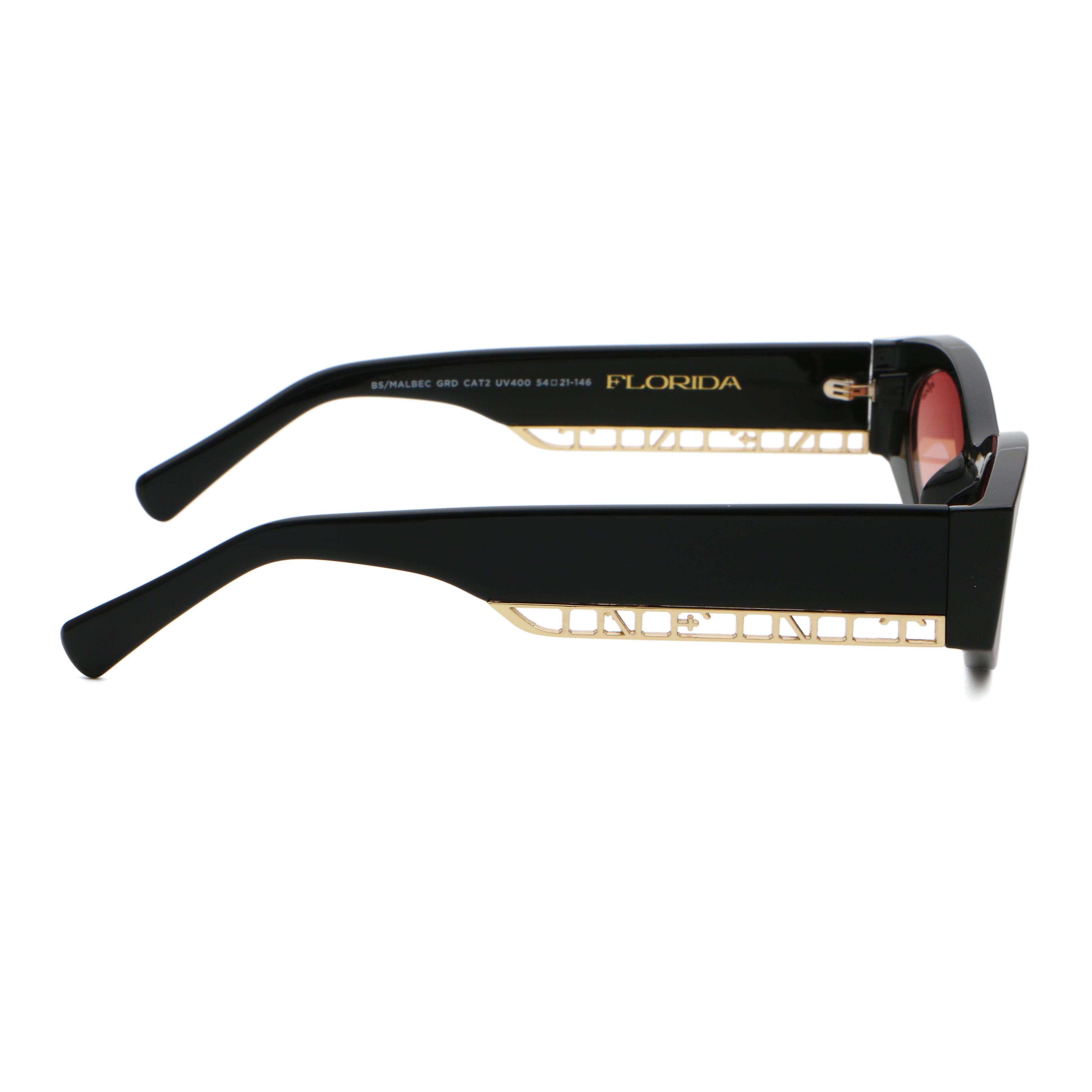 ÓCULOS DE SOL Florida - Preto Brilhante - Lente Malbec Degradada