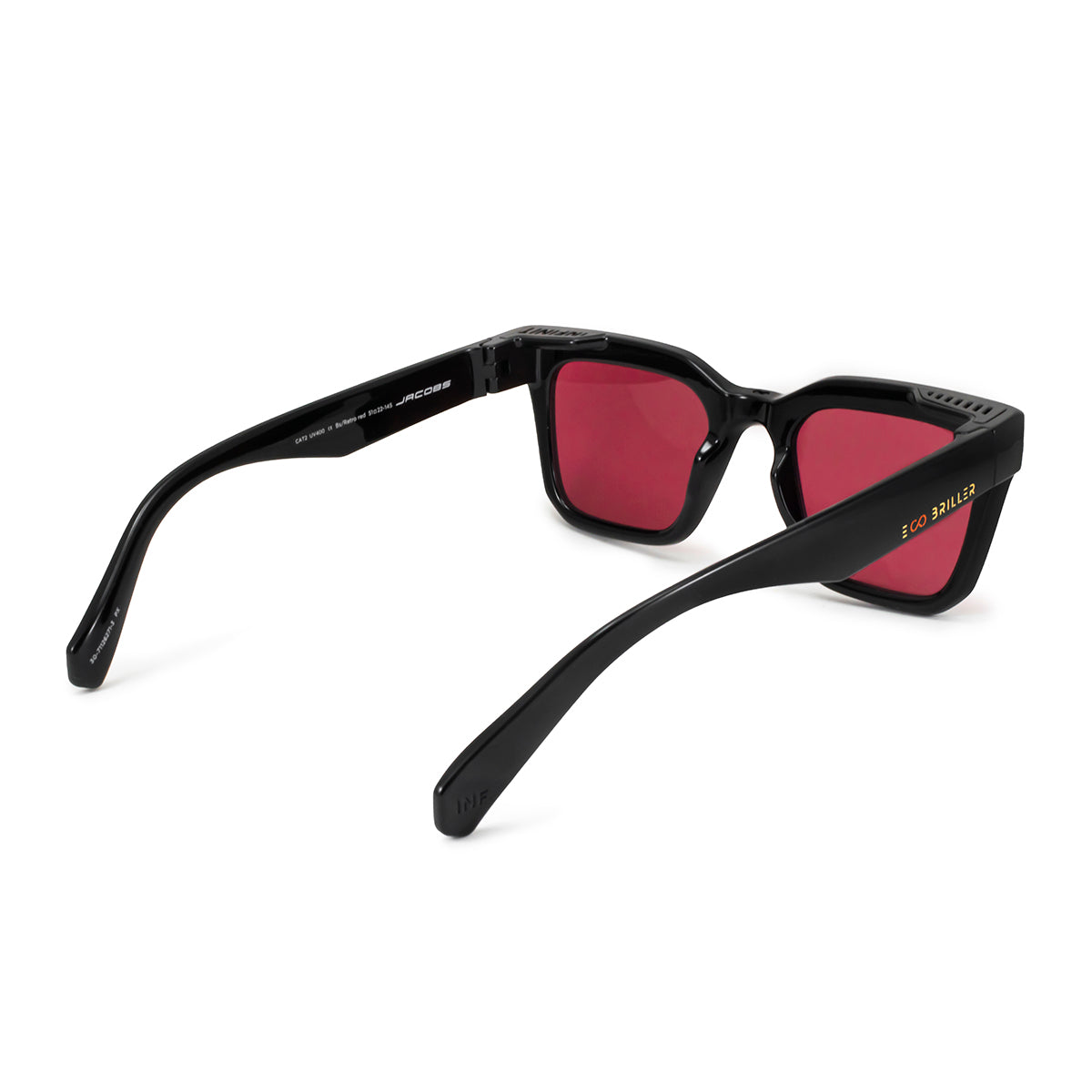 ÓCULOS DE SOL Jacobs Eco Briller - Preto Brilhante - Lente vermelho retrô