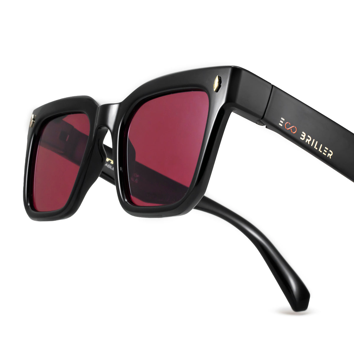 ÓCULOS DE SOL Jacobs Eco Briller - Preto Brilhante - Lente vermelho retrô