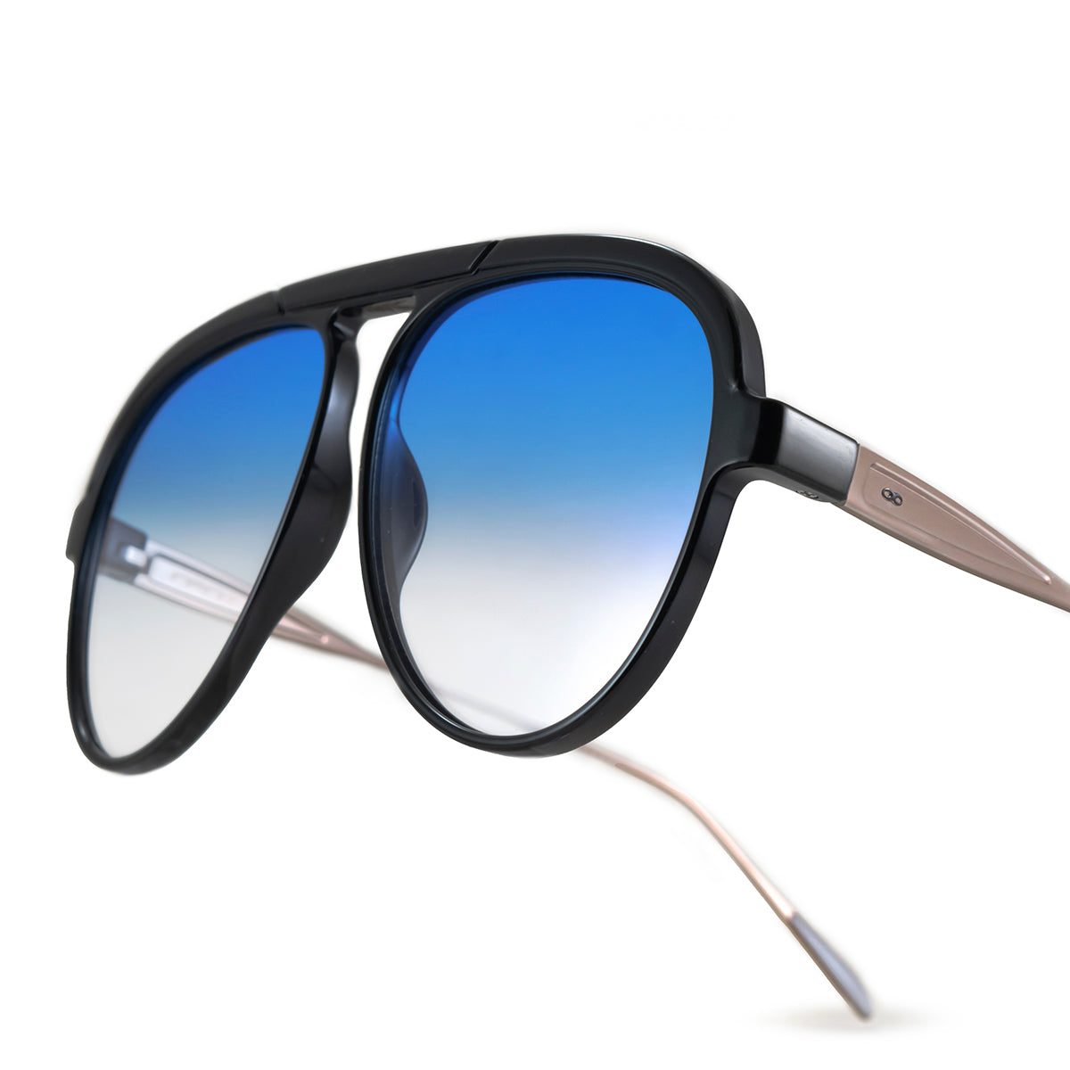 ÓCULOS DE SOL Paris - Metal Preto Brilhante - Lente Degradada Azul