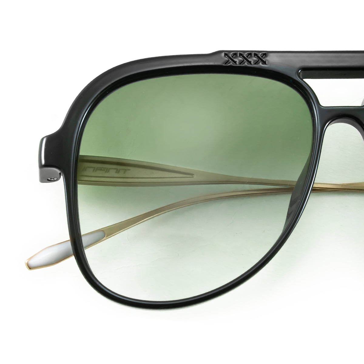 ÓCULOS DE SOL Triple XXX - Metal Preto Brilhante - Lente degradada Oliva
